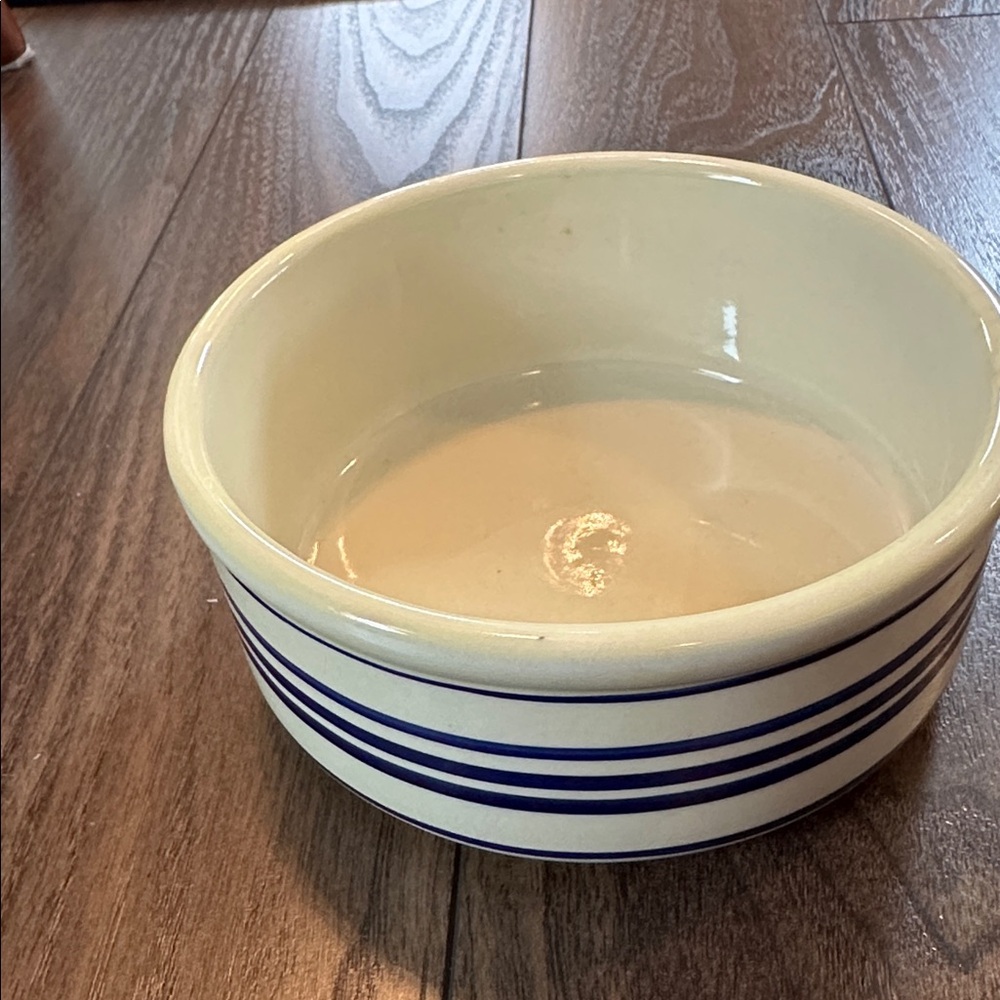 Blue and cream stripe Pottery short Crock Blue Stripe bowl server dish decor
